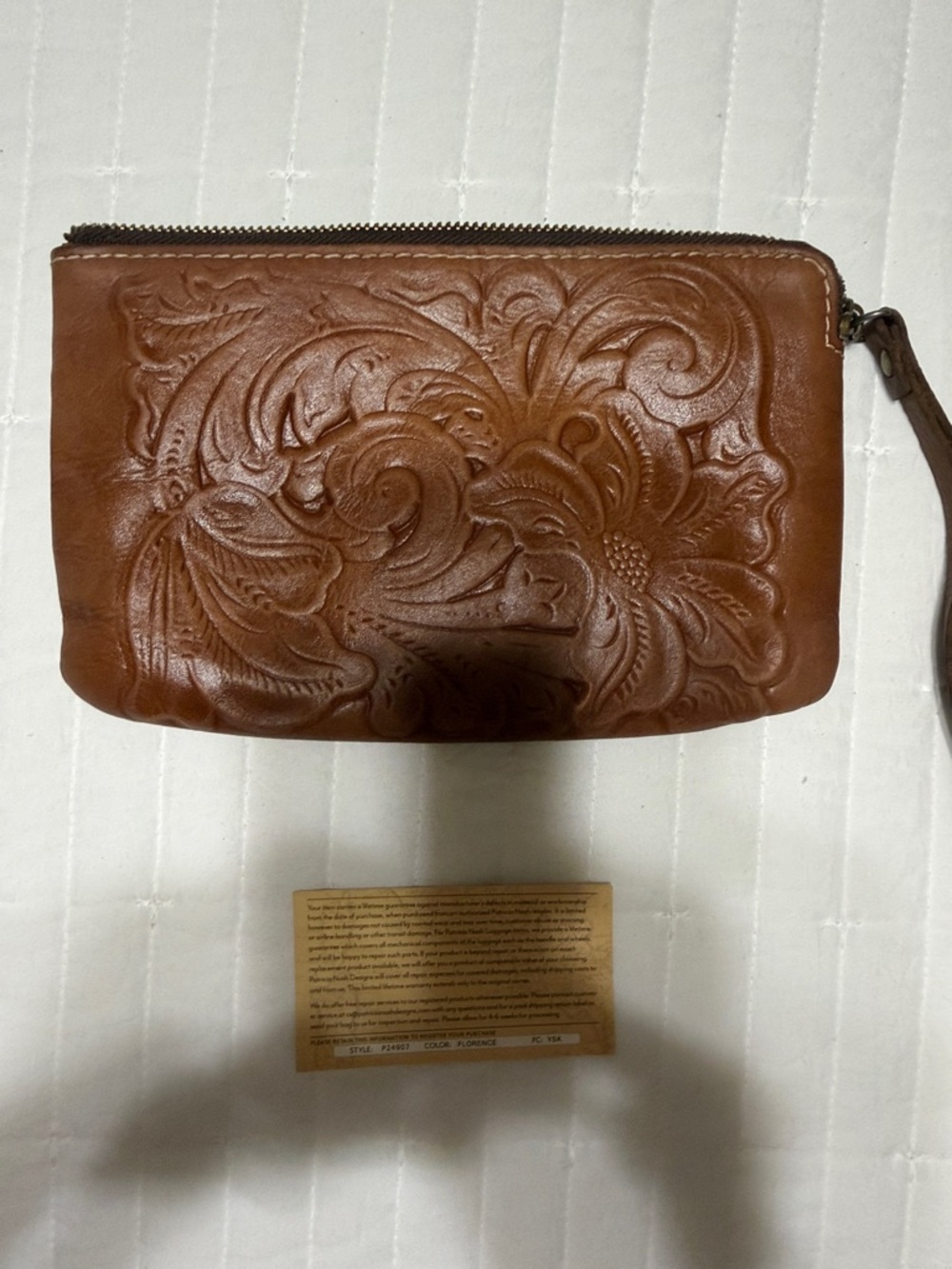 Patricia Nash Cassini leather wristlet w/ floral pattern front